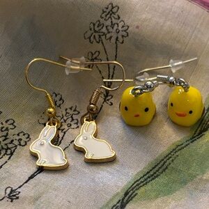 Tiny Chick and Bunny Earring Set